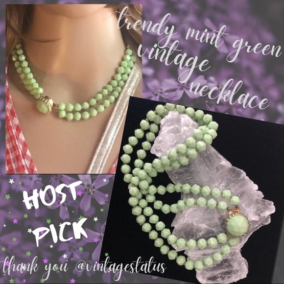 Vintage Jewelry - 💚Charming Light Green Vintage Double Strand Hexagonal Bead Necklace